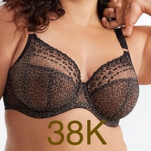 ELOMI Matilda Side Support Leopard Plunge Bra 38H UK (38K USA)